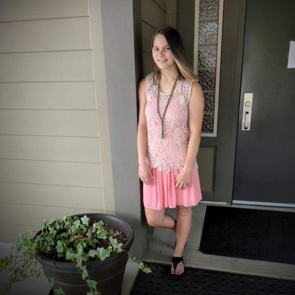 LOFT Mini Skirt Coral XXS pleats flowy sheer light weight dressy elastic waist - Picture 13 of 14